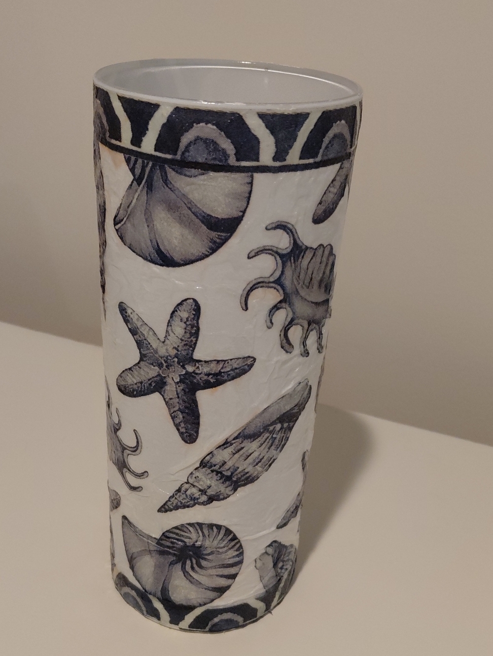 Nautical Blue Shell Pattern Glass Vase